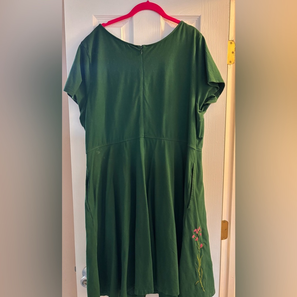eShakti Green Embroidered Floral Dress Pockets 2X - Picture 2 of 4